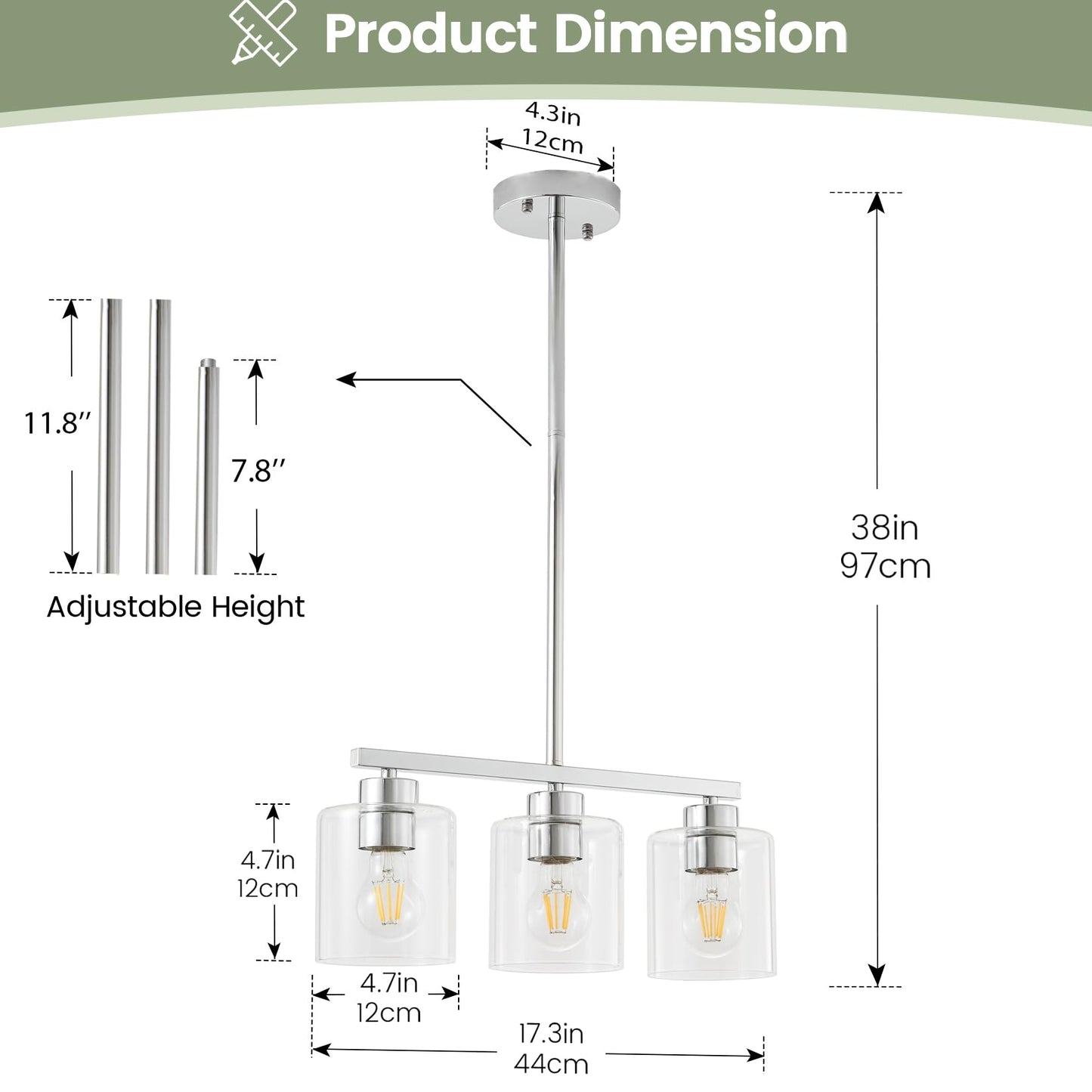 3-Light Silver Kitchen Island Lighting  Silver Pendant Light Fixture  Farmhouse Dining Room Light Fixtures Over Table  Modern Hanging Light Fixtures With Clear Glass  E26 Base  Bulbs Not Included