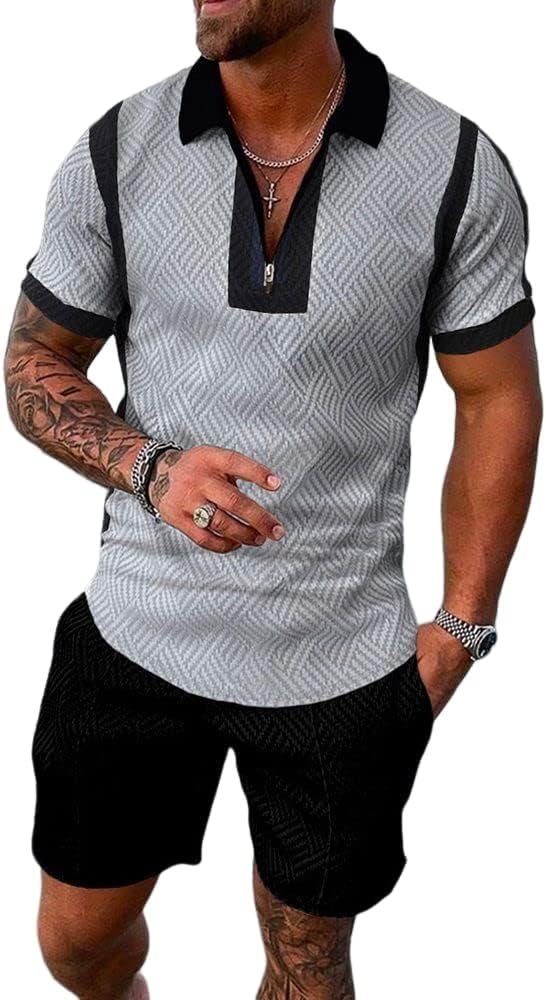 PODKREC Mens Short Sets 2 Piece Outfits Polo Shirt Fashion Summer Tracksuits Beach Outfit Short Sleeve and Shorts Set for Men