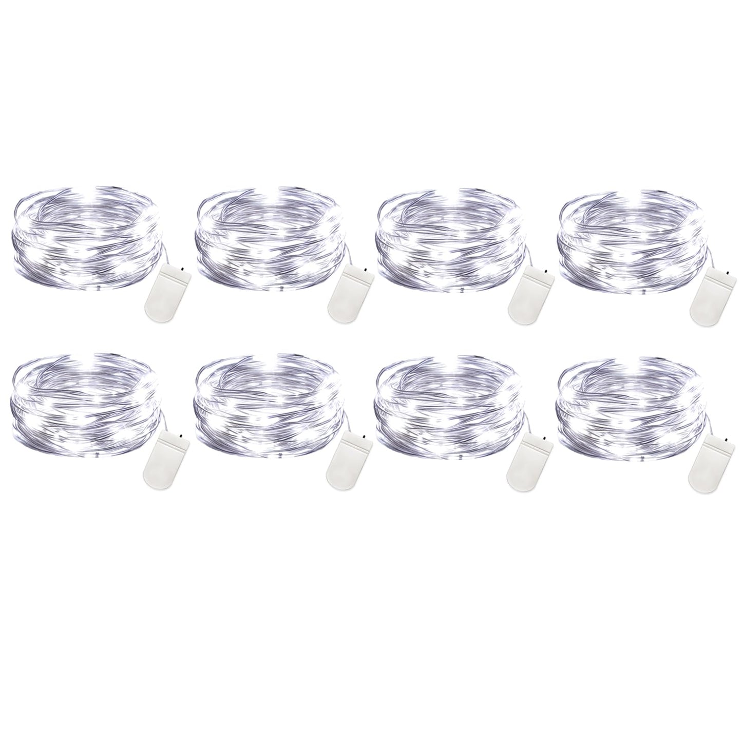 Vookry 30 Led Fairy String Lights - 10Ft Mini Silver Wire, Cool White, Battery Operated, 8 Pack For Crafts & Party Decor