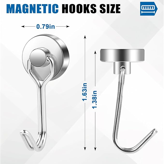 LOVIMAG Hooks, 50lbs+ Magnetic Magnet Hook 2025 Cruise Cabin Ship Essentials Heavy Duty Strong Refrigerator Fridge Hanging for Classroom Beach Vacation Kitchen Grills Home Mug Hanger (20 Pack), Silver