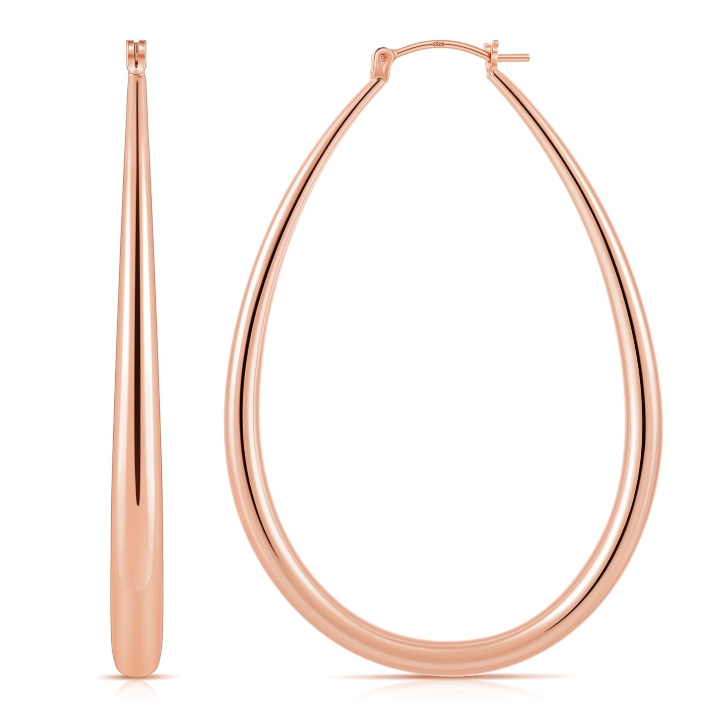 Gacimy Rose Gold Chunky Hoop Earrings for Women, 14K Rose Gold Plated Oval Hoop Big Earrings with 925 Sterling Silver Post, 60mm