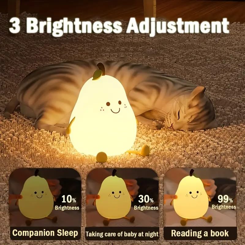 Night Light Cute Tangerine Led Squishy Novelty Animal Night Lamp Dimmable Soft Silicone Nursery Nightlight For Kids  Rechargeable Bedroom Touch Lamp  Dorm Decor  Baby Boys Girls Gift (Pear)