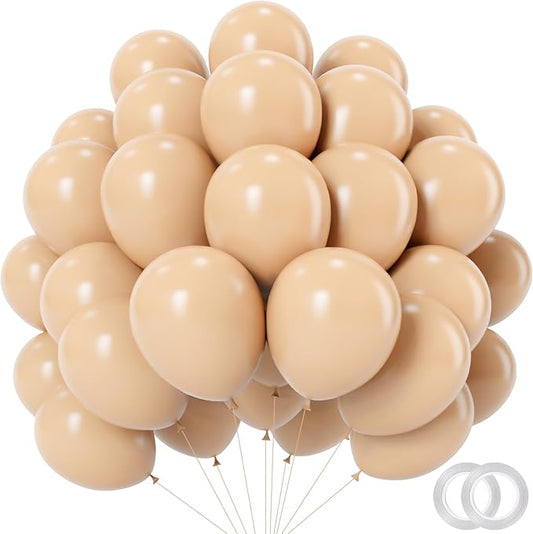 PatiCool Nude Balloons - 12 inch 100pcs Latex - Round Neutral Boho Birthday with 2 Ribbons, Helium Apricot Balloons for Bi...