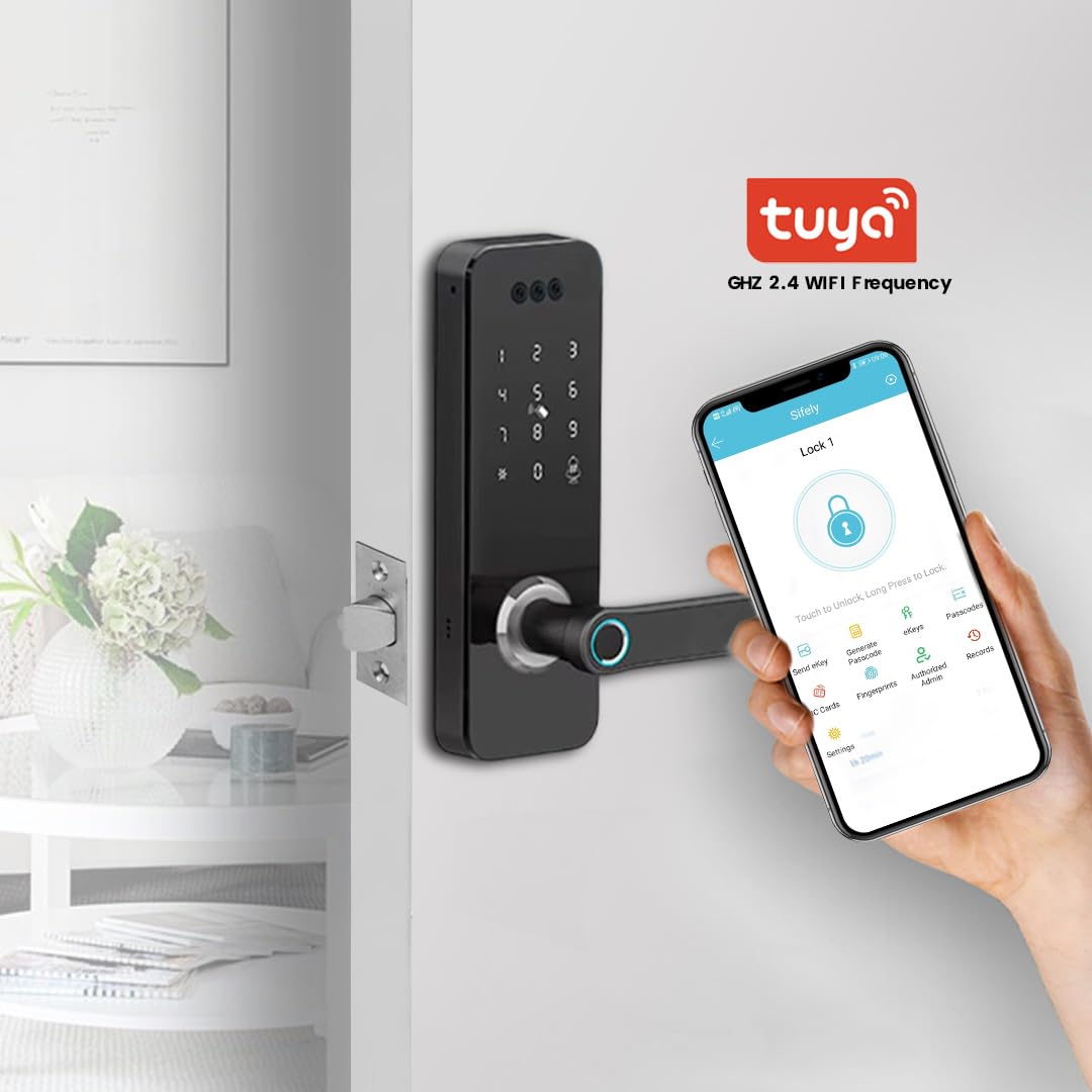 Smart Door Lock with Face Recognition – 6 Unlock Ways (Fingerprint, Face ID, Password, Card, Key, Tuya APP) | Keyless Entry & WiFi APP Control | Easy DIY Install | Weatherproof Design | Doorbell