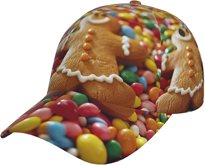 bmnaswt Gingerbread Man Candy Print Fashion Curved Edge Baseball Cap for Men Women, All-Season Outdoor Sports Travel Cap B...