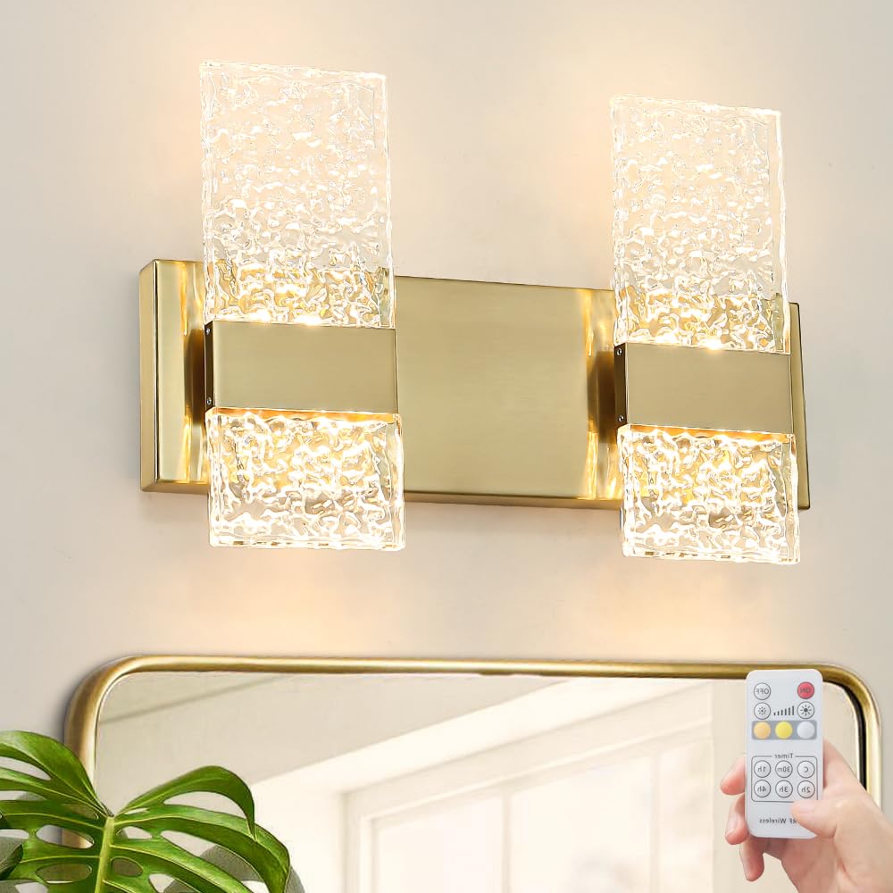 Modern Brushed Gold 4-Lights Bathroom Vanity Light  Eleglant Brass Led Bathroom Light Fixtures Over Mirror  Dimmable Acrylic Shade Wall Lighting Fixtures  Hardwired Wall Light(H9.25In  L13.78In)
