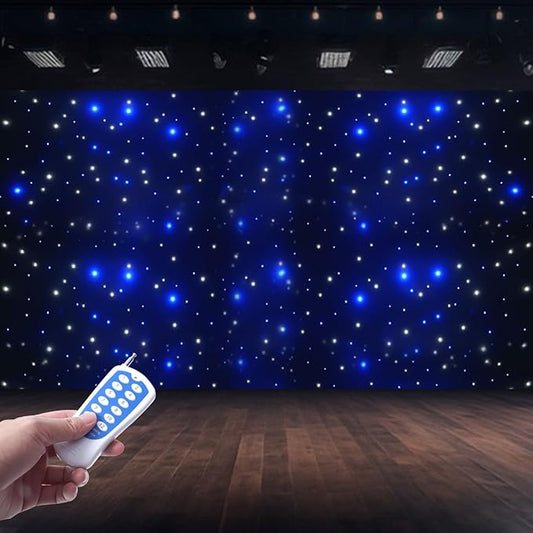 20 x 10ft LED Stage Backdrop, White and Blue Star Curtain Backdrop Light with DMX512 Controller & Remote Control Foldable ...