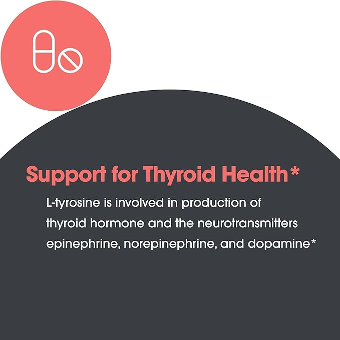 Allergy Research Group L-Tyrosine - Brain Support, Hormone Precursor, Free Form Amino Acid, 500mg Supplement, Thyroid Support Capsules - 100 Count