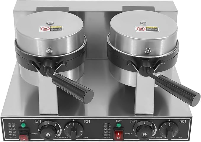 Waffle Maker Double Heads Waffle Iron Machine 2400W 110V Wafer Making Machine Stainless Steel Chaffle Maker with 180° Rotatable Handle Temperature and Time Control