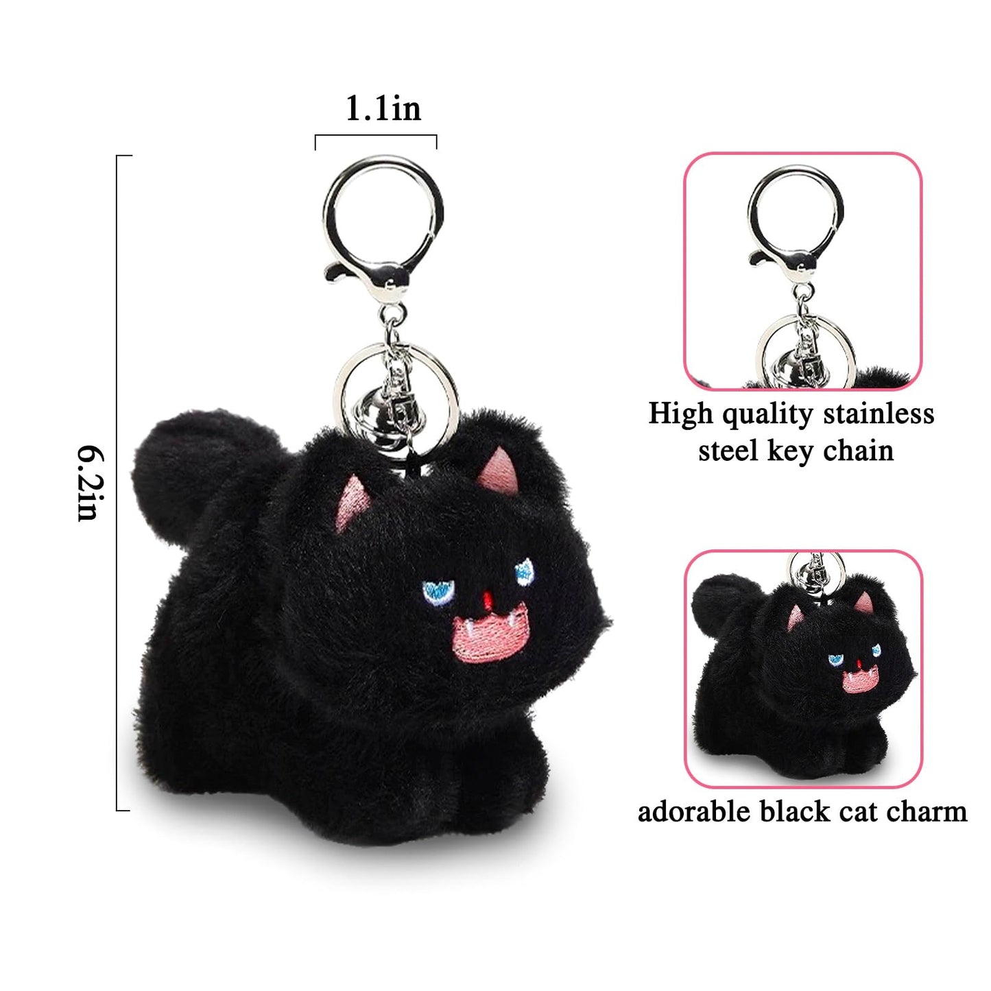 Cat Keychain Plush Black Cat Gifts Cute Keychains for Women Cat Lovers Gifts For Women Kawaii Cat Mom Backpack Accessories Bag Charms Halloween Keychain Christmas Gifts For Cat Lovers Kawaii Stuff