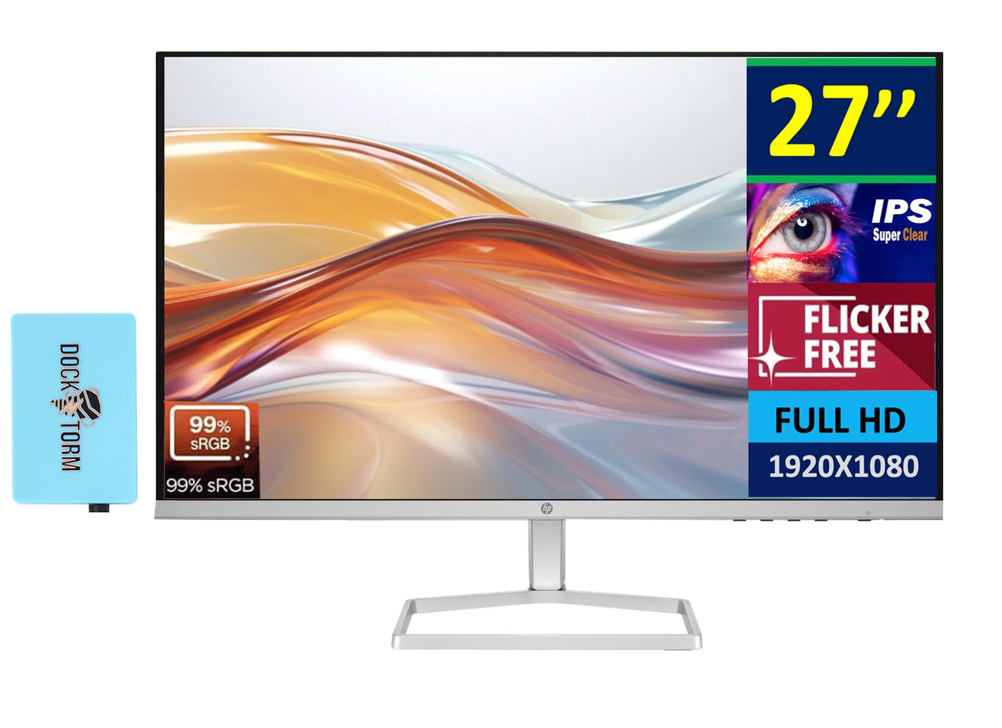 Hp 27 300 Nits 100Hz Ips Fhd (1920X1080) Monitor (Replaces M27Fw) Bundle W/Dkz Hub Usb Port Expander, Adjustable Tilt, Flicker F