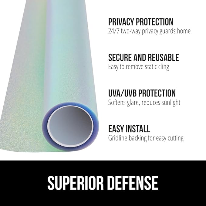 Gorilla Guard Two Way Sun Blocking Window Privacy Film, Strong Static Clings to Glass Windows, Peel and Stick, Removable No Residue Stickers, Decorative Bathroom Door Coverings 11.8" x 78.7”, Rainbow