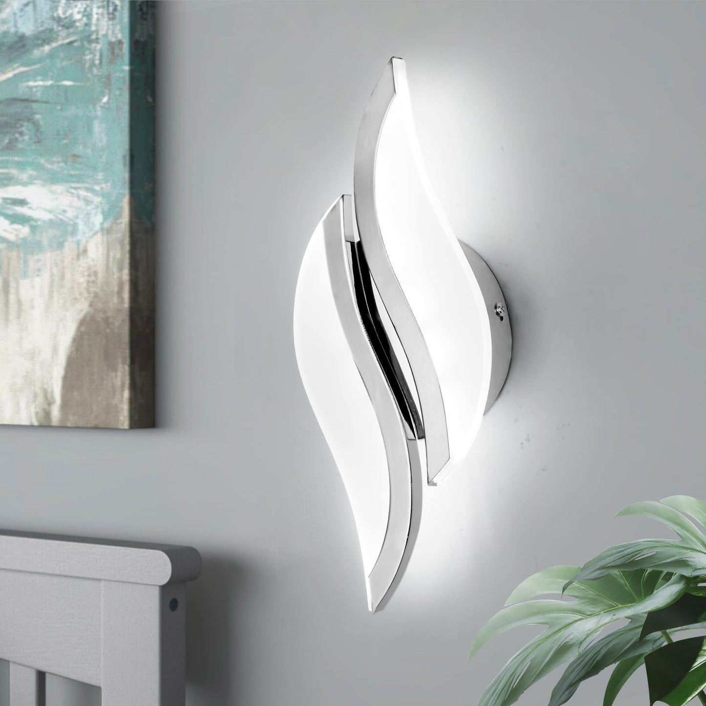 Caneoe Modern Led Wall Sconce 6000K Cold White Chrome Indoor Wall Light Fixtures Acrylic Wall Sconce Lighting For Living Room Bedroom Bedside Bathroom Hallway Stairway Wall Lamp