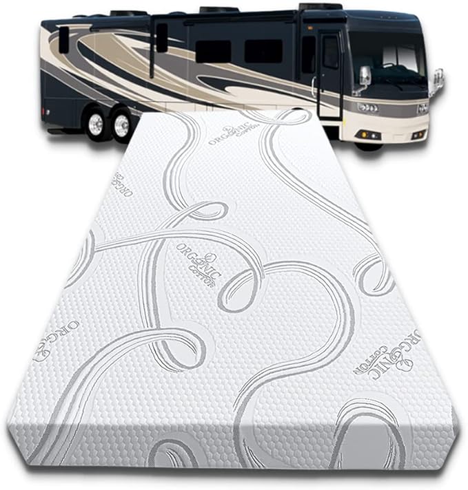FoamRush 6-Inch Bunk (34" x 75") Mattress Gel Memory Foam RV Mattress Replacement with Cotton Cover, Medium Firm, Comfort, Pressure Relief, Made in USA, Travel Camper Trailer Truck