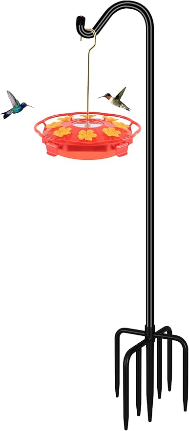 FEED GARDEN 76'' Bird Feeder Pole, Heavy Duty Shepherds Hooks for Outdoor with 7-Prong Base, Adjustable Shepherds Hook for...