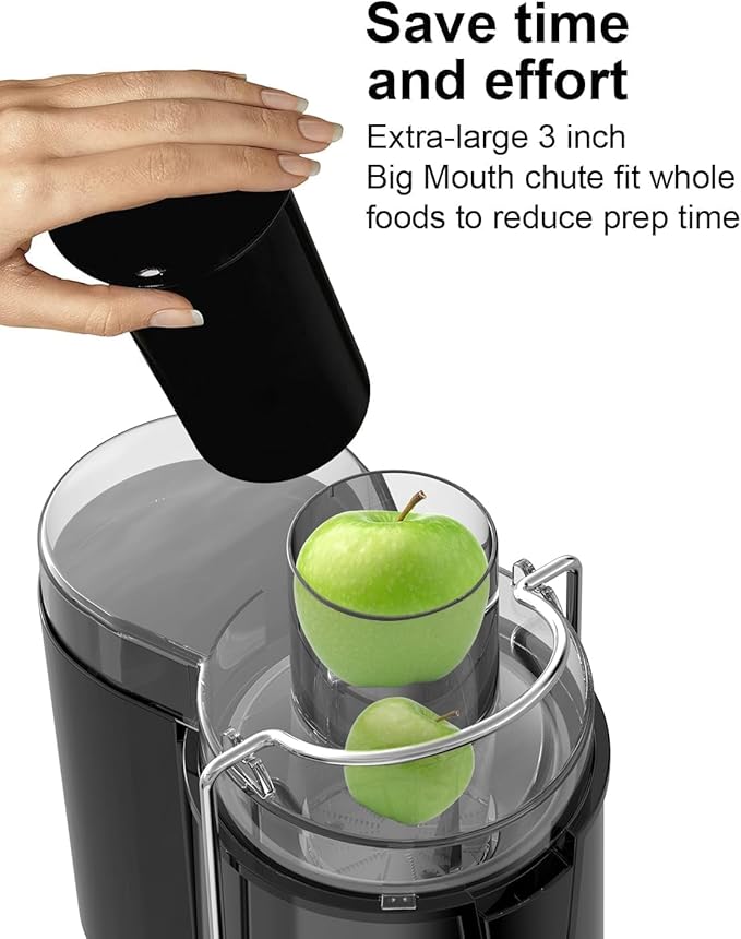 SiFENE Juicer Machines, Big Mouth Large 3” Feed Chute for Whole Fruits and Vegetables, Centrifugal Extractor, Easy to Clean, Non-BPA, Gray