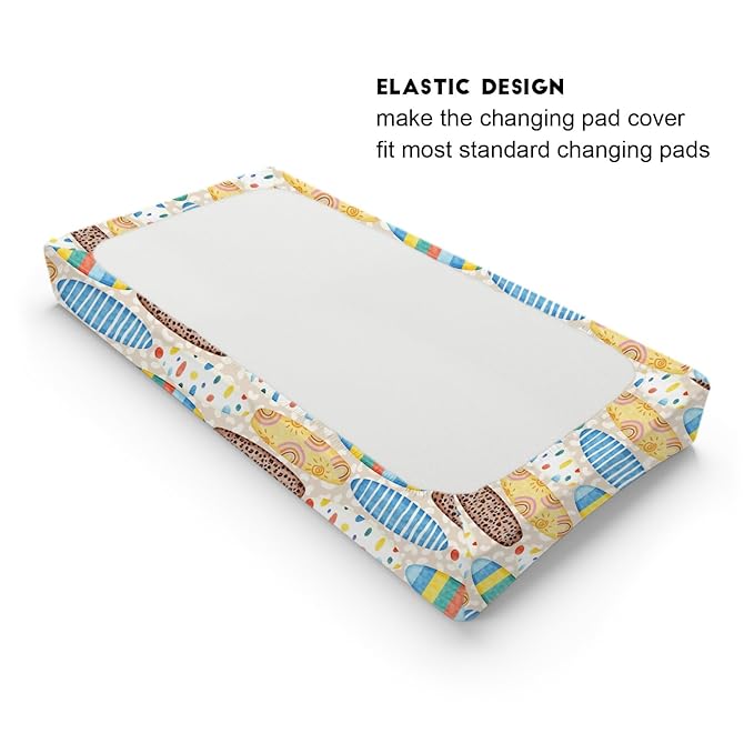 Boho Surfboard Baby Changing Pad Cover Sheets for Baby Boy Girl 32''x16'' Beach Surfing Unisex Fitted Diaper Changing Table Sheets Colorful Surfboard Comfort Soft Breathable Baby Changing Table Mats