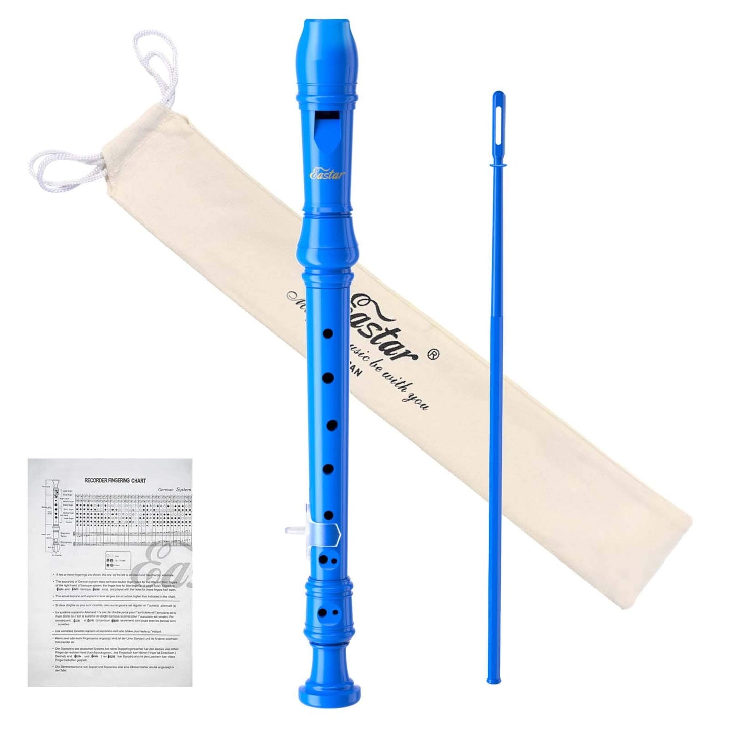 Eastar Soprano Recorder Instrument For Kids Beginners, German Fingering C Key With Cleaning Kit, Thumb Rest, Cotton Bag, Fingeri