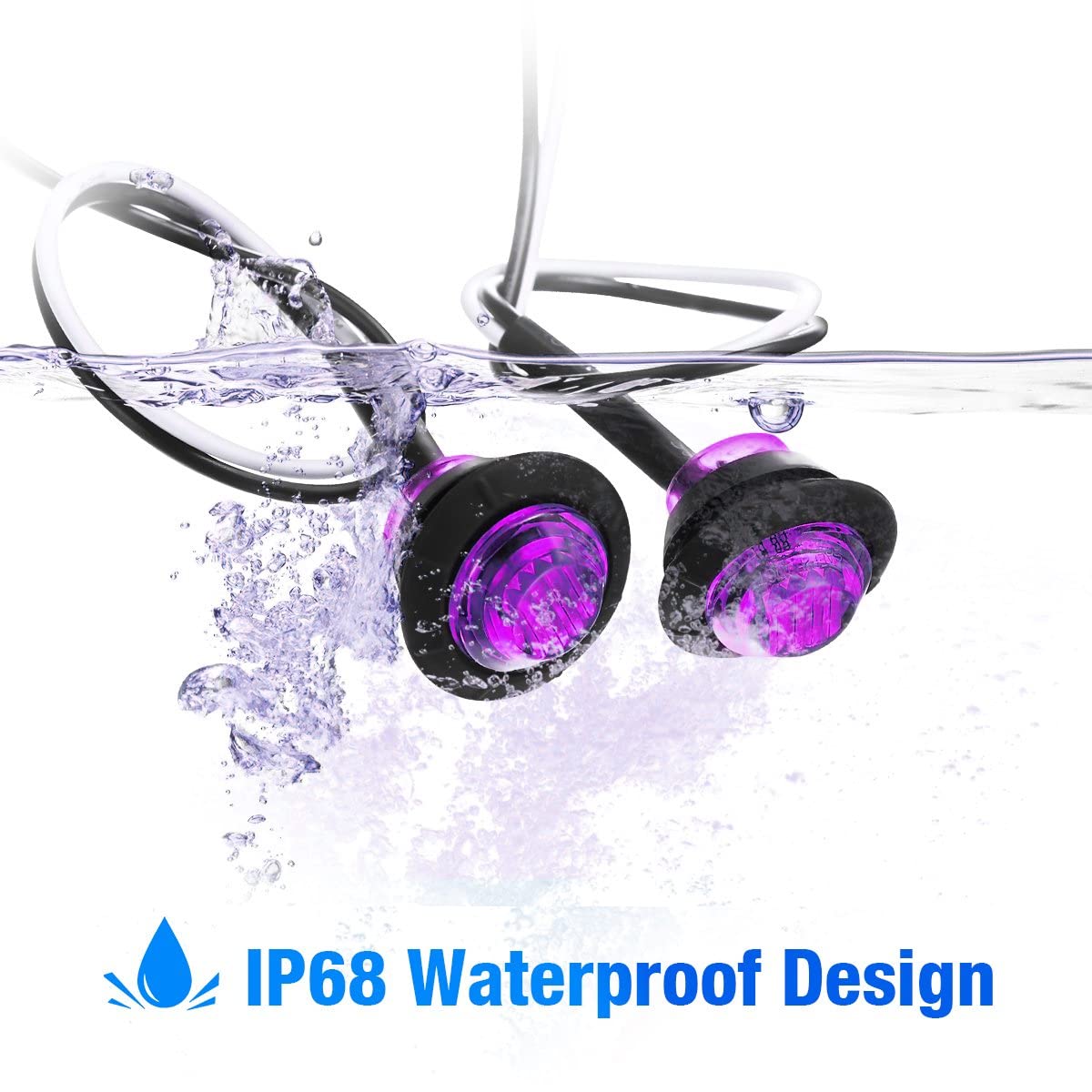 KEING Mini Round LED Marker Lights - 10 Pack, 12V, Waterproof, Purple for Trailer, Truck, Bus, ATV, RV, 5 Years Warranty