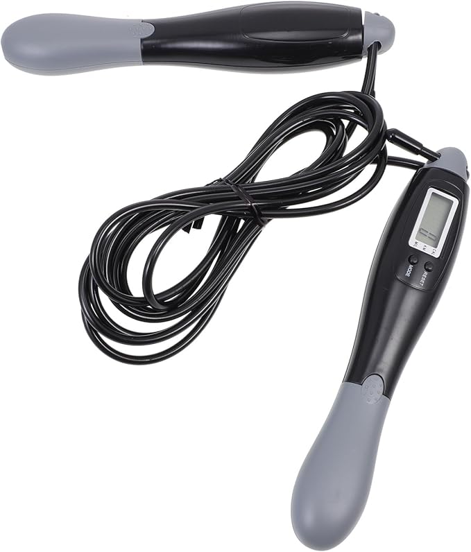 Beavorty Smart Jump Rope with Digital Counter, Steel Wire Fitness Skipping Rope for Adults, Black-grey Long Cord for Outdo...