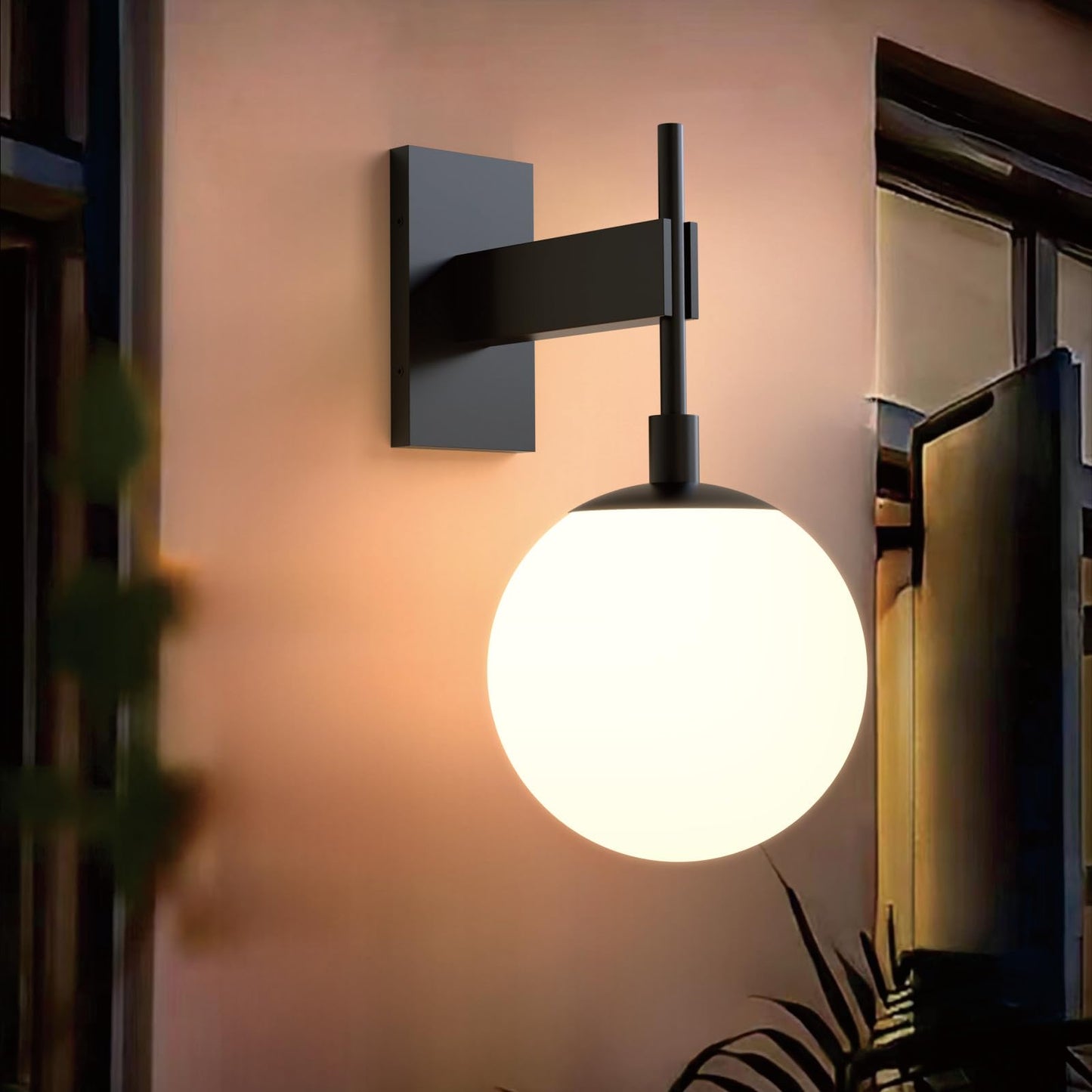 Hyunbae Outdoor Wall Sconce - 18.9 Waterproof Exterior Light Fixture, Large White Globe Glass For Porch, Model Hy-Round1