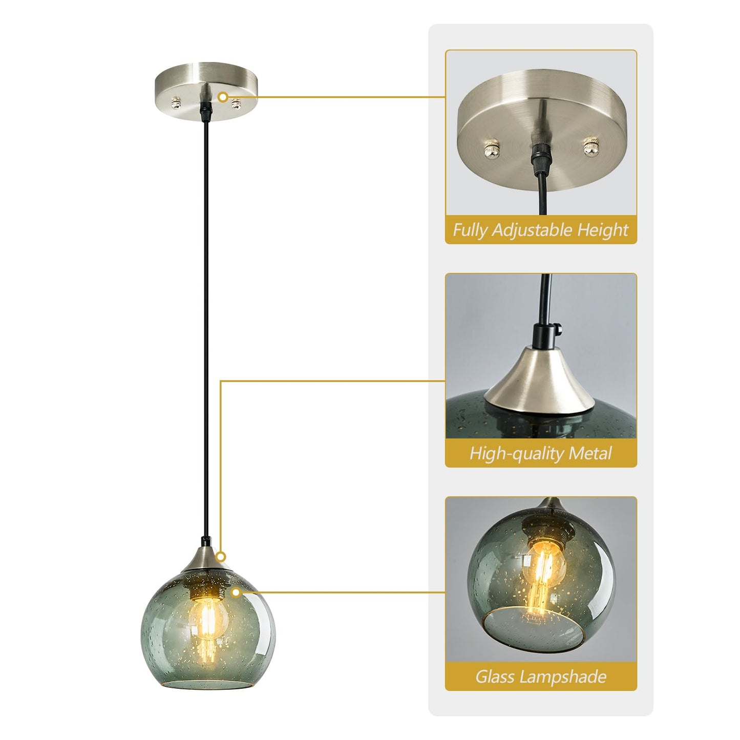 Lbsqj Gray Green Glass Pendant Lights Kitchen Island Lighting Globe Pendant Light Fixtures Modern Pendant Lighting For Kitchen Island Bedroom Living Dining Room Light Fixture(5.9In  2-Pack)