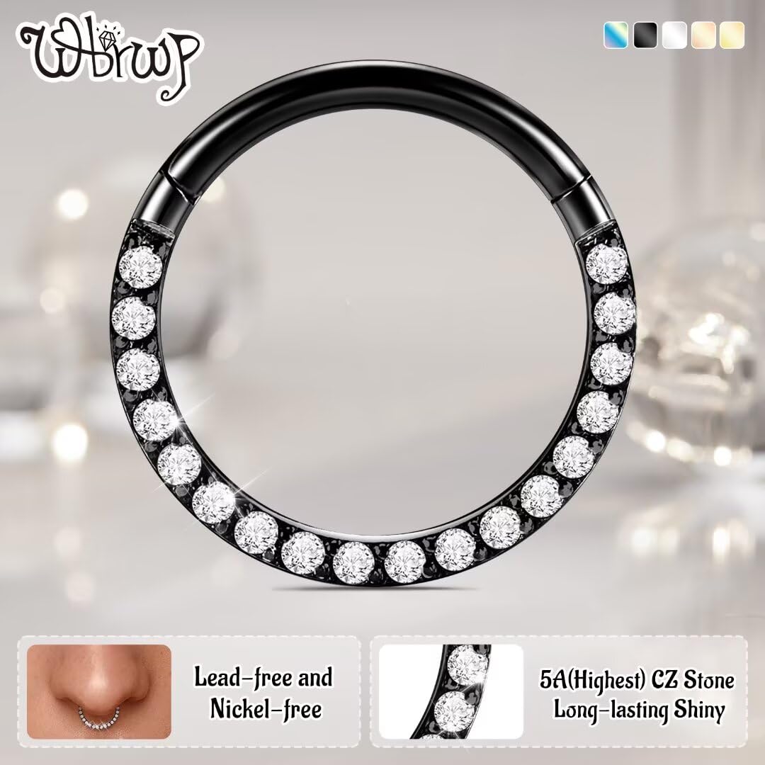 WBRWP 316L Stainless-Steel Hinged Flat Nose Rings Hoop : Unisex Body Pierecing Ring with Zircon 18G(1.0mm) Flat Septum Clicker H