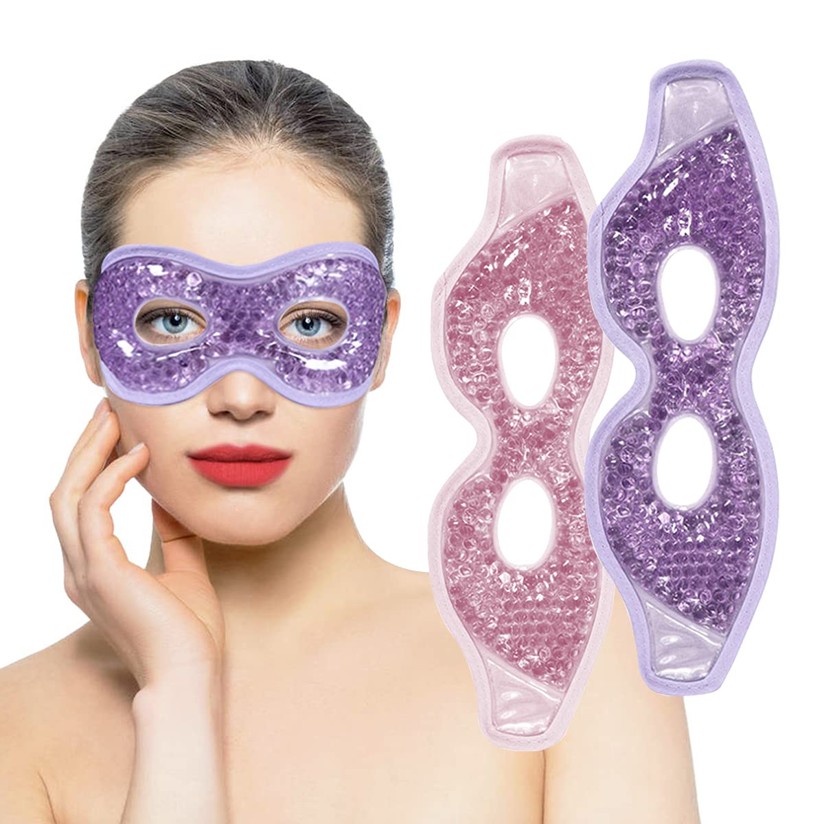 Ruzzut Cooling Gel Eye Mask with Eye Holes, 2 PCS Cold Eye Packs for Puffiness & Swelling, Reusable Hot Cold Compress Heat Ice Gel Pack, Purple and Pink