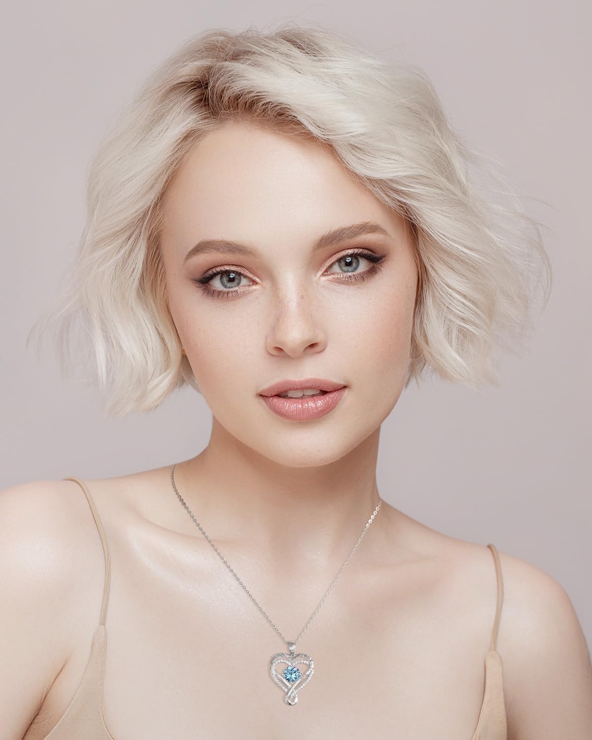 S925 Silver Necklace for Women Anniversary for Her Wife Birthday Gift ideas for Girlfriend Infinity Heart Birthstone Womens Jewe