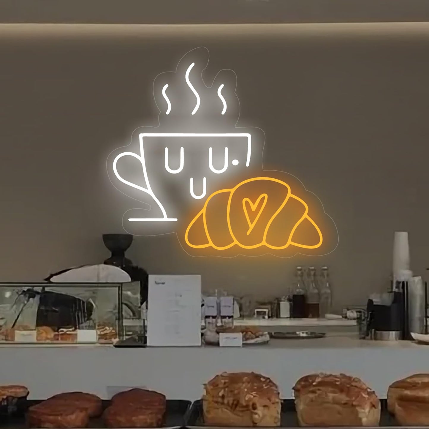 Coffee & Croissant Led Neon Sign  Custom Bakery Shop Bakery Decoration Neon Light Coffee Cup Home Bar Wall Decor Coffee Lover Gift For Family Party Bedroom Restaurant Bar Birthday