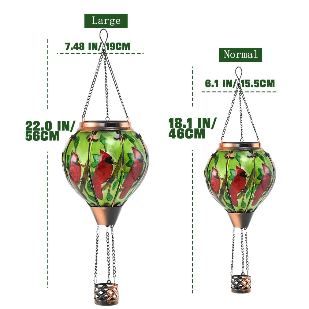 Hot Air Balloon Solar Lantern - Large Cardinal Bird Glass Lantern  Simulated Flickering & Dancing Flame  Big Outdoor Hanging Yard Light Waterproof Ip65 For Patio Lawn Porch Decor Gift