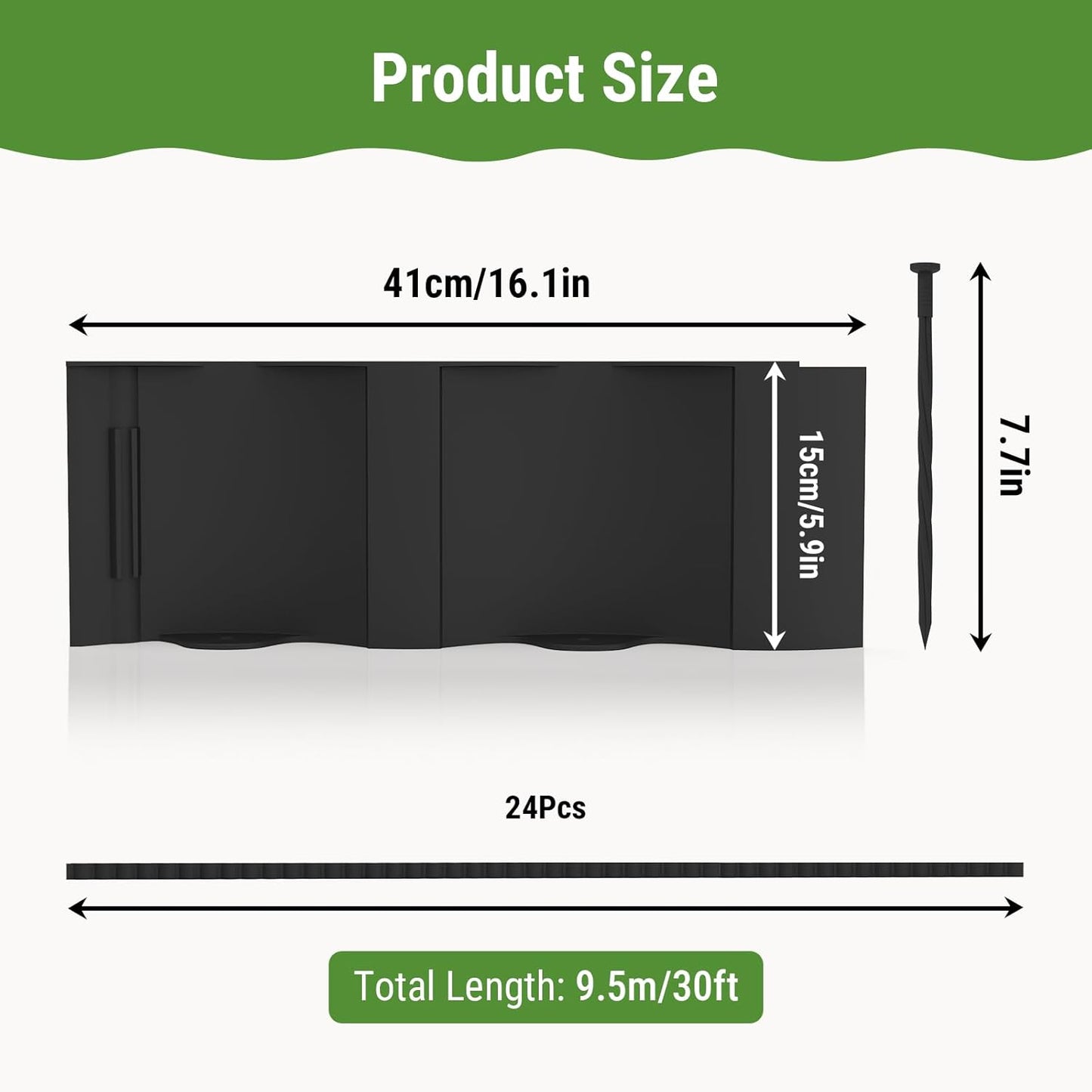 Mars Villa Landscape Edging 40FT, Interlocking Landscape Edging 5.9In Lawn Edging with 64 Stakes, Plastic Flower Bed Border Flexible Edging for Landscaping, Lawn Patio (Black,32Pcs)