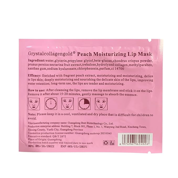 30 PCS Pink Crystal Collagen Hydrogel Lip Mask Set, Moisturizing and Hydrating Lip Plumper Gel Pads for Dry Lips, Make Your Lip Attractive and Sexy (Peach Scent)