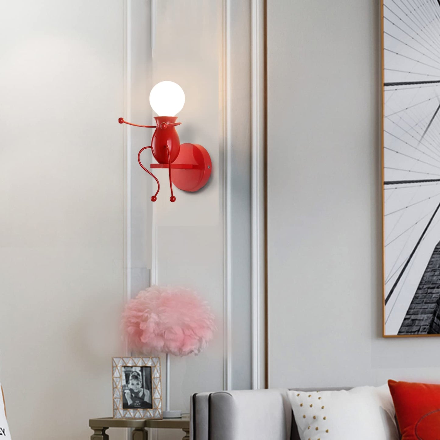 SOUTHPO LED Wall Light Fixture, Metal Iron, Red, Seesaw Single Size, Modern Cartoon Design for Kids Room Decor