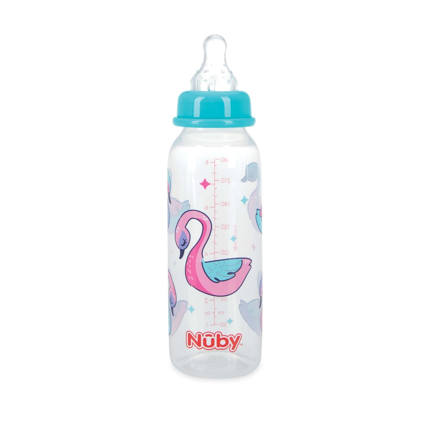 Nuby Standard Neck Tinted Bottle, 8 Ounce, 1 Pack of 1 Bottle, Colors/Patterns May Vary