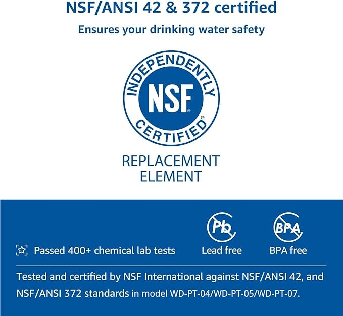 Waterdrop WD-PF-01A Plus NSF Certified Replacement Filters for WD-WFD-22L, WD-WFD-24, WD-WFD-40L Dispenser Filtration System, Reduces PFAS, PFOA/PFOS, Last Up to 2 Months or 200 Gallons (1 Pack)