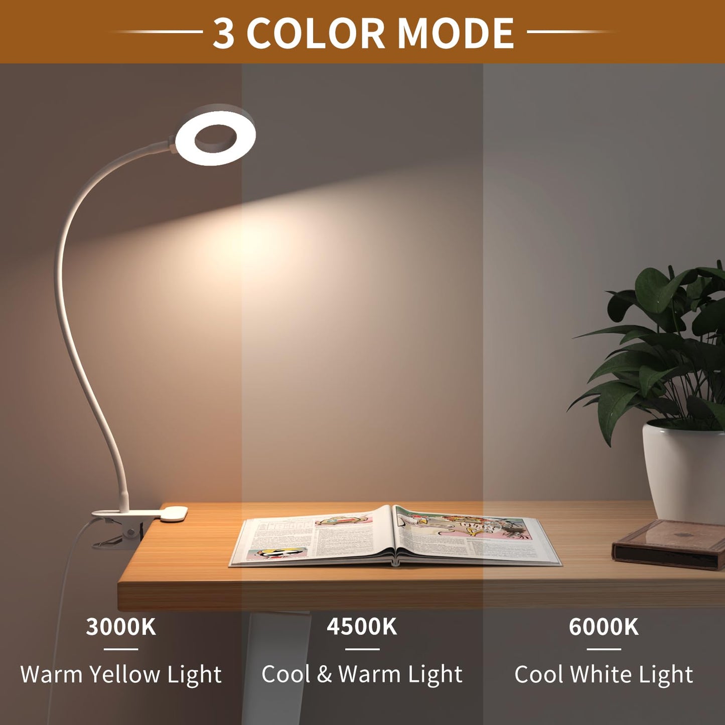 Izell Clip-On Book Light - Dimmable Led, Flexible Gooseneck, 27.6 White, Silicone Rubber For Reading, Studying, And Crafting
