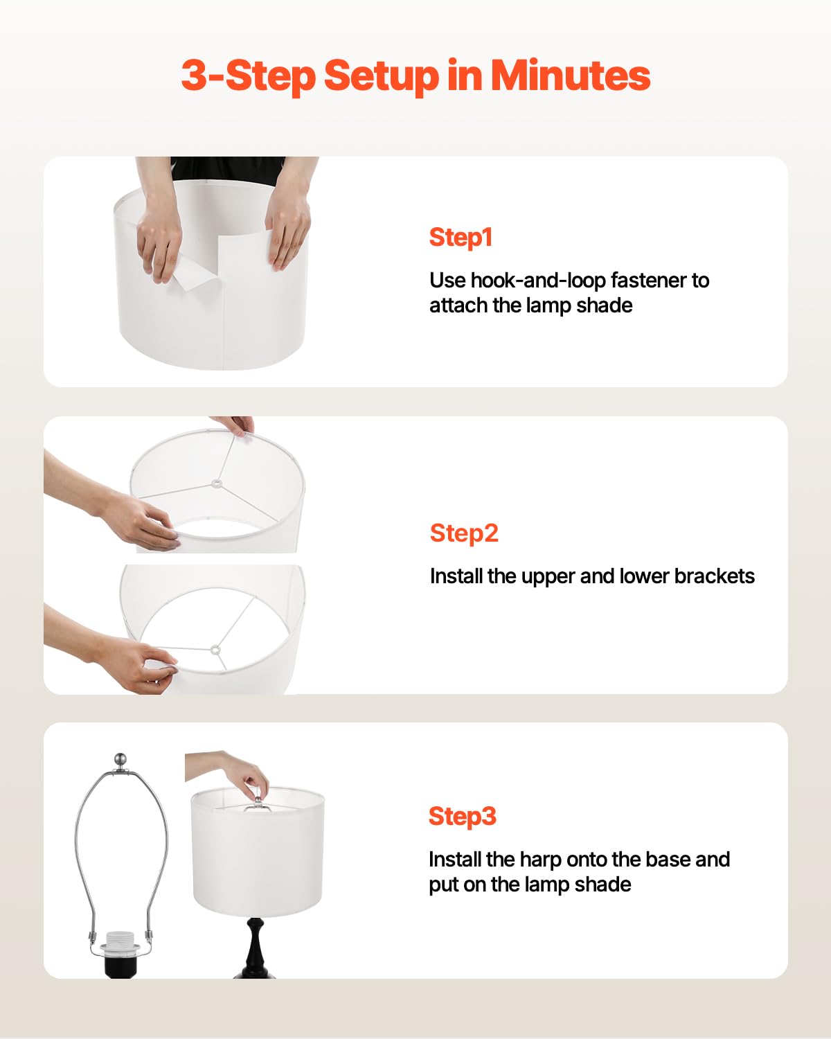 Vevor Drum Lamp Shade 2 Set  16 In Top X 16 In Bottom X 12 In High  Large Lampshade With Harp  Replacement Lamp Shade For Table Lamps Floor Lamps Pendant Lights  Easy Assembly Required (Off-White)