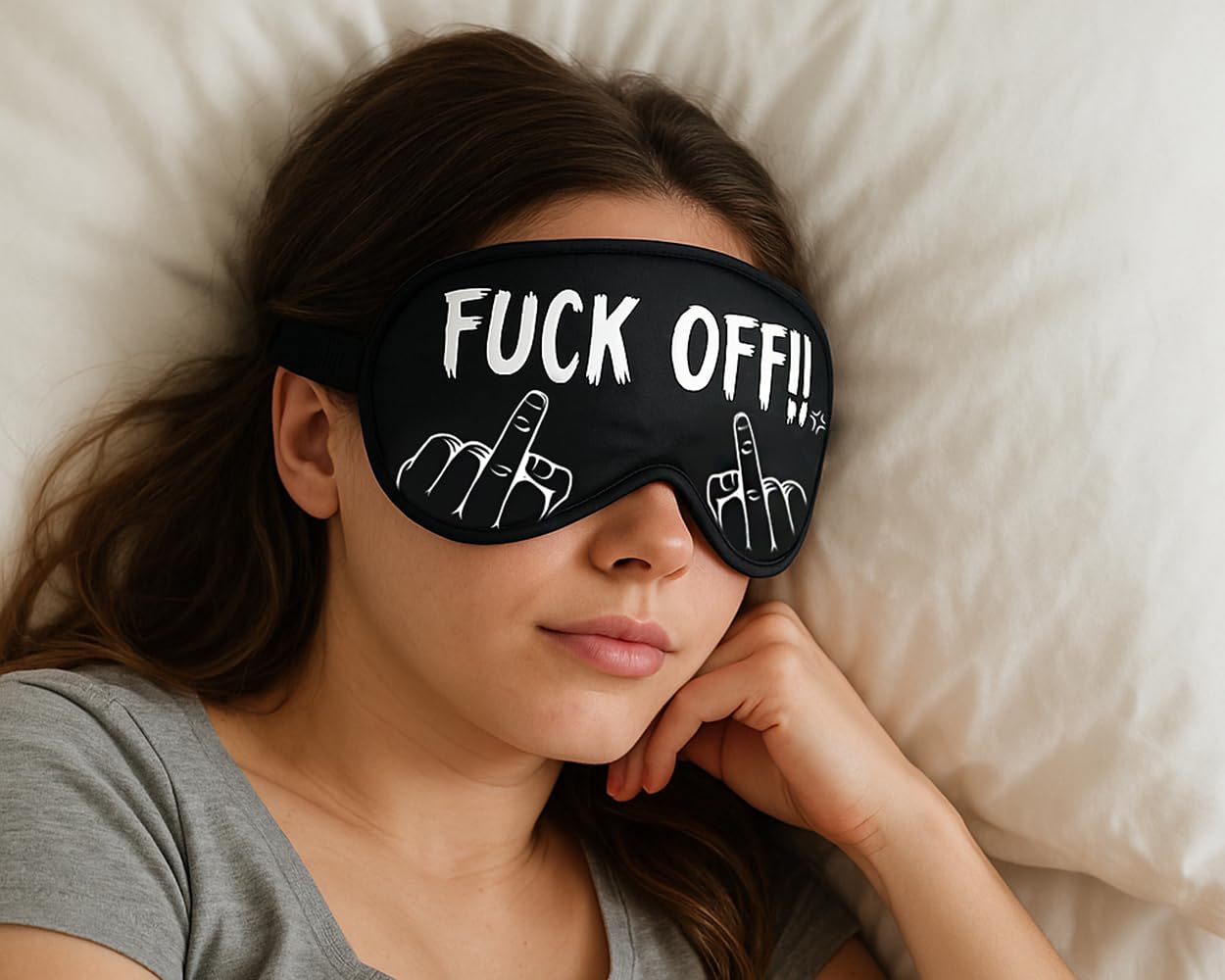 DS. DISTINCTIVE STYLE Fuck Off Eye Mask Middle Finger Funny Sleep Mask for Men/Women, Breathable, Blackout, Satin, Black