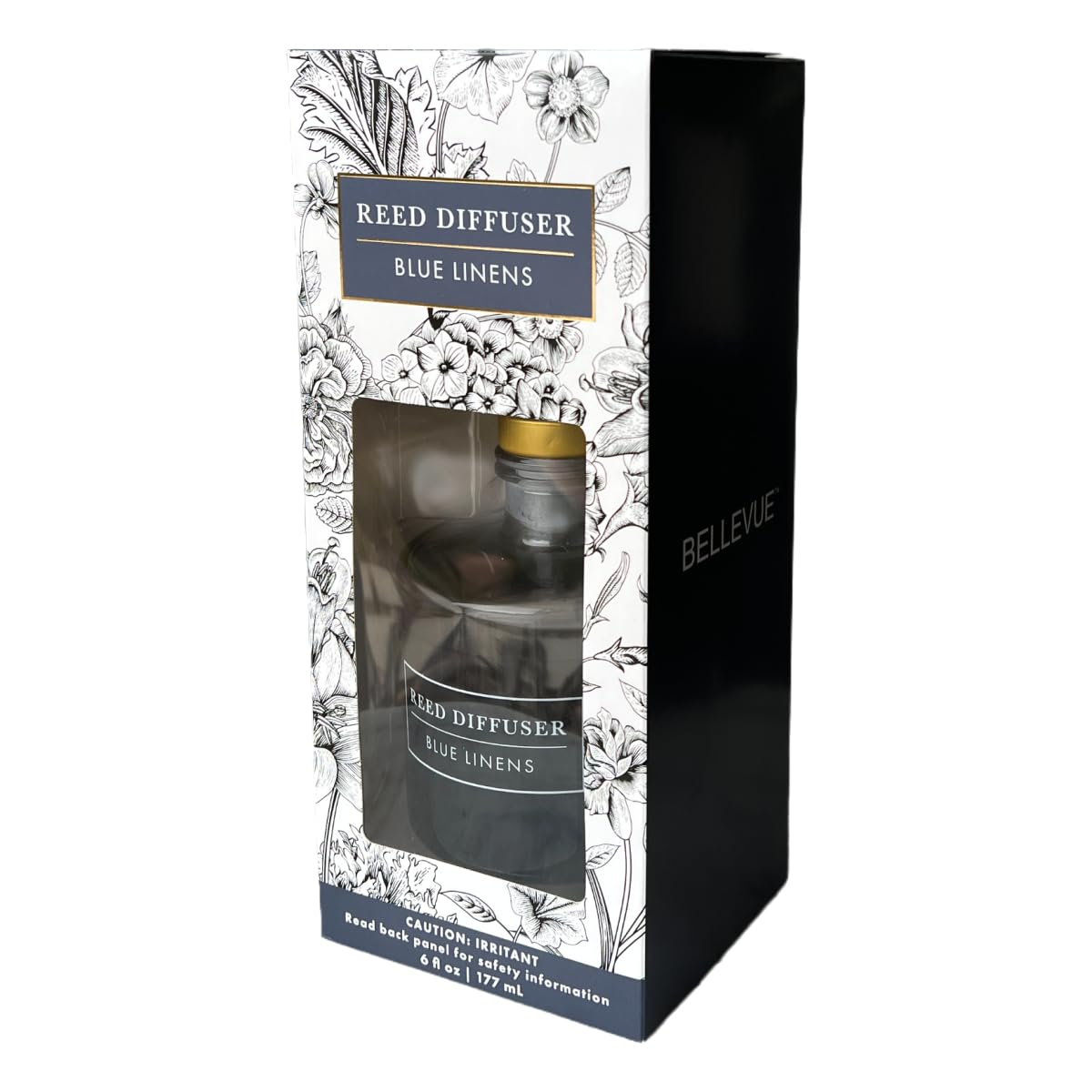 Bellevue Diffuser, 6 fl oz Glass Filled Diffuser, Highly Concentrated Fragrances with Essential Oils, Home Fragrance, Scent:Blue LINENS
