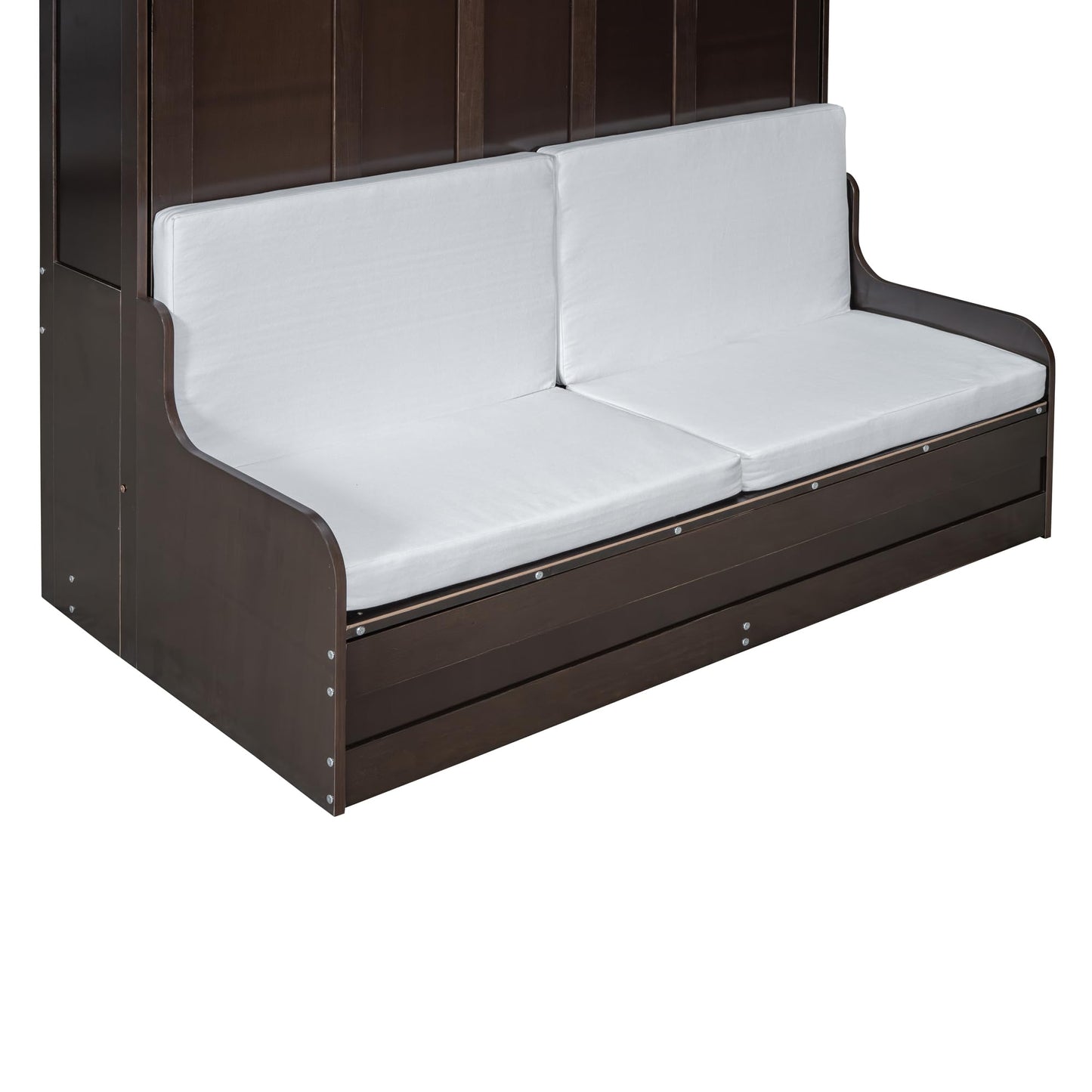Ball & Cast Murphy Bed Wall Bed Queen Size with Cushion,Sofa Platform Bedfram Chest can be Folded,Wood Folding Hideaway w/Slat Support,Space-Saving Furniture for Guest Room,Study,Office,Espresso