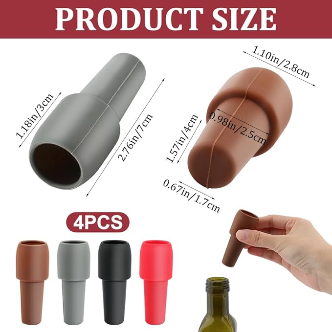 4 PCS Wine Stoppers for Wine Bottles, Reusable Sparkling Wine Bottle Stopper Wine Sealer, Silicone Wine Stopper Wine Bottle Stopper for Beer Champagne Prosecco(4 Color)