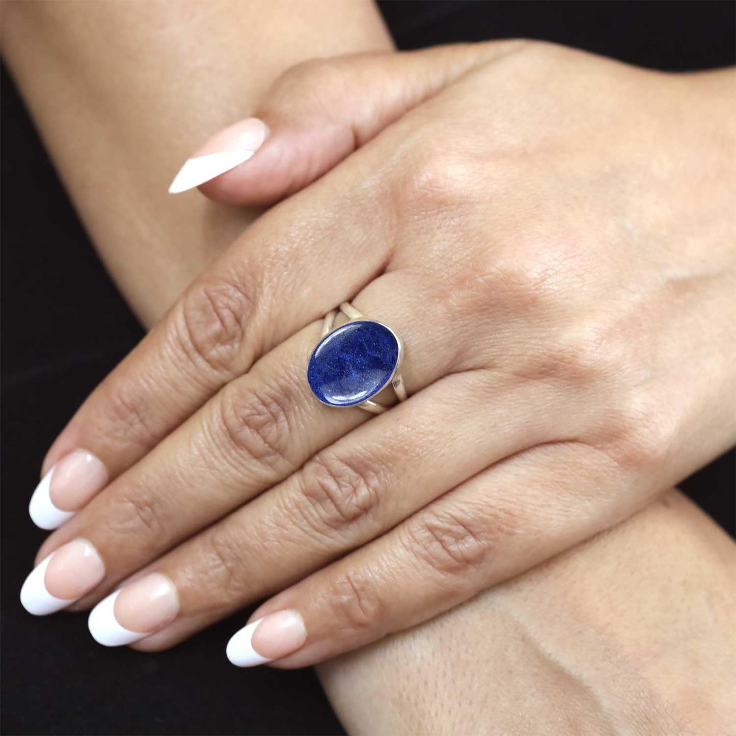JEWELOPORIUM Blue Lapis Lazuli Silver Ring Size 9, 925 Sterling Silver Ring for Women, Real Chunky Oval Gemstone Handmade Jewelr