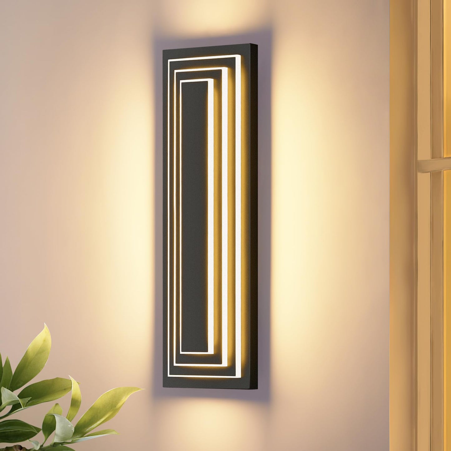 Zsmaiku 23.6 In Long Outdoor Wall Sconce 3-Tier Led Modern Exterior Wall Light Matte Black Outdoor Garage Lighting Fixtures Front Porch Patio Light Waterproof Acrylic Wall Lamp 36 W 3000K Warm White