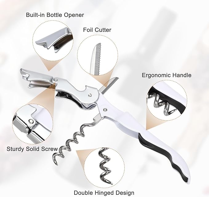 uxcell 4 Pcs 4.8" Stainless Steel Wine Opener, Waiter Corkscrew Professional Wine Key Bottle Opener with Double Hinged Foil Cutter for Bar Servers Waiter Bartender and Home, White