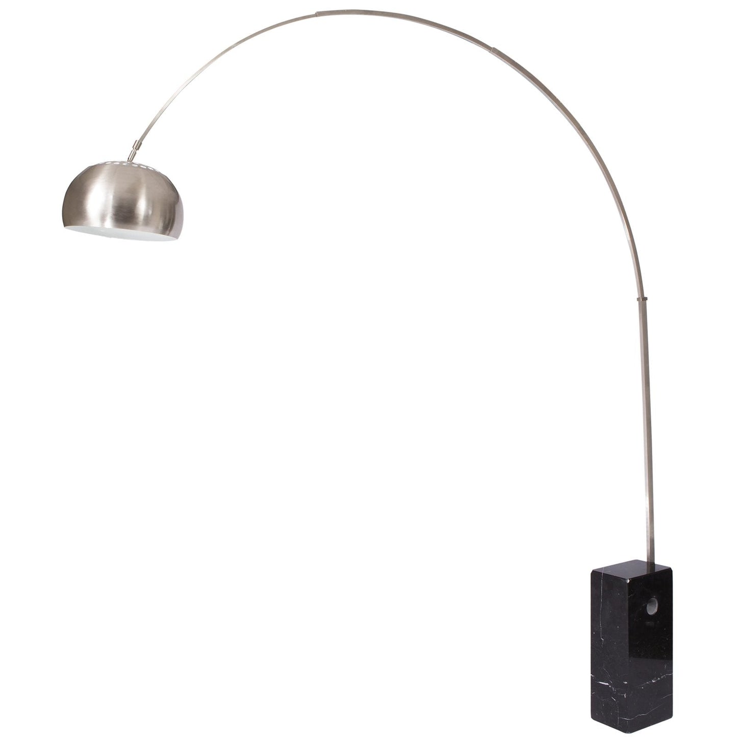 LeisureMod Floor Lamp with Marble Base, Brushed Stainless Steel, 96inH, Black, Model AL22W