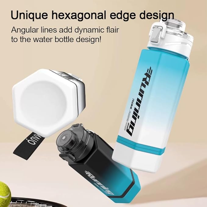 27 oz Hexagon Water Bottle, Wide Mouth Leak Proof Water bottles BPA-free Plastic Water Bottles Hexagonal Shape Water Bottle Reusable Water Bottle With Handle for Travel Fitness (Blue)