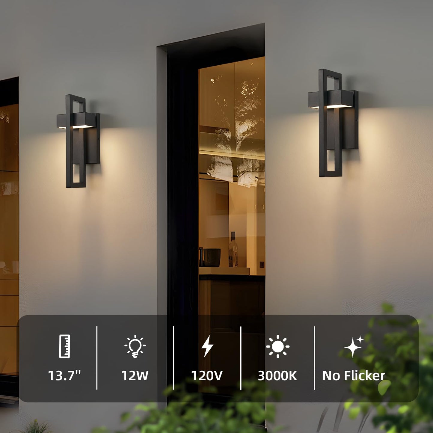 Tewei Led Outdoor Wall Sconce Modern Exterior Lighting Fixtures  Matte Black Outdoor Front Porch Lights Led Outside Wall Mount Lights For House  Hallway  Warm White 3000K  1 Pack