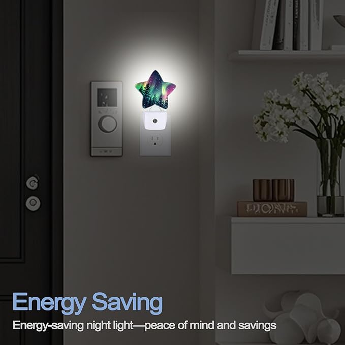 Night Light,Aurora Forest Plug into Wall with Dusk to Dawn Light Sensors,Northern Winter Aurora Warm Star Nightlights for Bedroom,Bathroom,Hallway,Kitchen Home Decor Desk Lamp