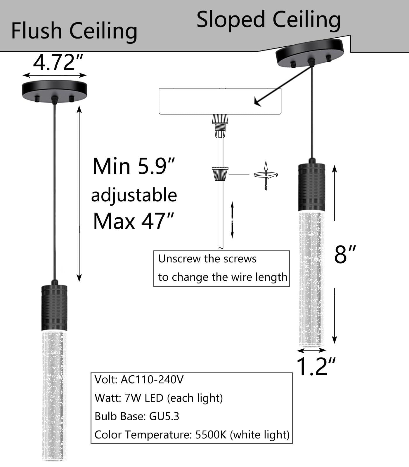 Haixiang Set Of 2 Pendant Lights For Kitchen Island  White Light  Black Crystal Linear Pendant Lighting  Bar Corner Led Light Fixture